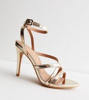 New Look Gold Faux Snake Metallic Strappy Stiletto Heel Sandals